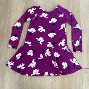 Tea Collection Kids Girls Dress Size 5 Purple Floral Long Sleeves Flare Cotton